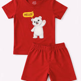 Red Hello Bear Shorts Set (Unisex)