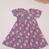 Blue Pink Flowers Frock (Cotton)