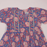 Blue Pink Flowers Frock (Cotton)