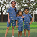 Denim Police Cars Coord Set with Shorts (Unisex)