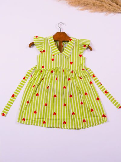 Green Stripes Heart Frock (Cotton)