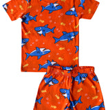 Orange Blue Shark Coord Set with Shorts (Unisex)