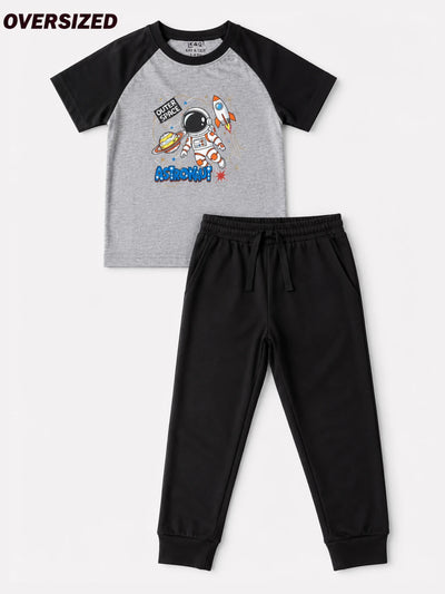 Grey Black Astro Oversized Joggers Set (Unisex)