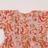 Light Pink Red Floral Frock (Cotton)
