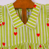 Green Stripes Heart Frock (Cotton)