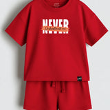Red Never Oversized Shorts Set (Unisex)