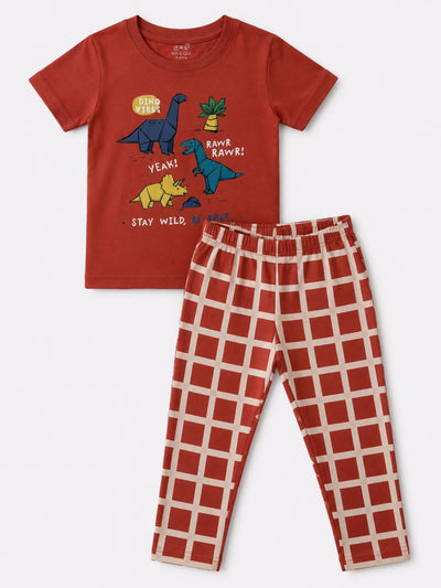 Red White Dino Pyjama Set (Unisex)