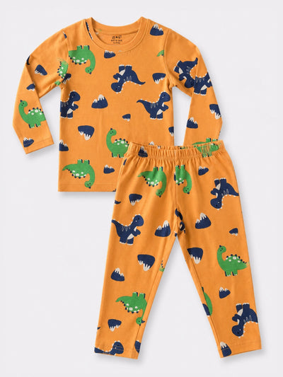 Orange Dino Full Sleeve Pyjama Set (Unisex)