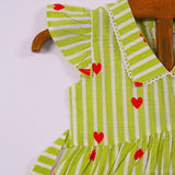Green Stripes Heart Frock (Cotton)