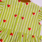 Green Stripes Heart Frock (Cotton)