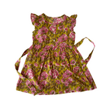 Green Pink Flowers Frock (Cotton)
