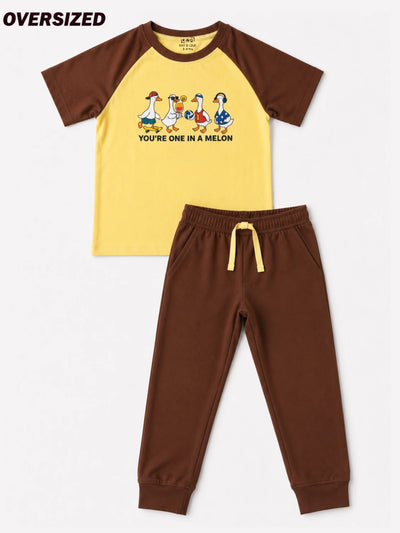 Yellow Brown Duck Oversized Joggers Set (Unisex)