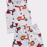 White Scooter Sleeveless with Shorts (Unisex)