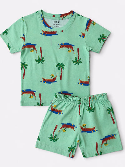 Green Kerala Boats Shorts Set (Unisex)