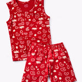 Red Abstract Sleeveless with Shorts (Unisex)