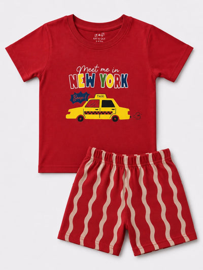 Red Stripe Taxi Shorts Set (Unisex)