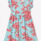 Blue Cherry Blossom Frock (Knitted Cotton)