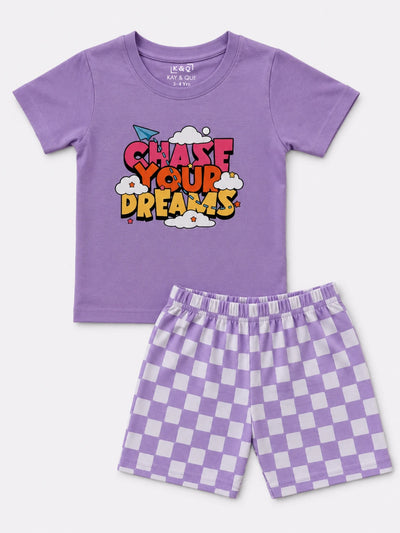Purple Checked Dreams Shorts Set (Unisex)