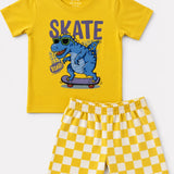 Yellow Stripe Dino Shorts Set (Unisex)
