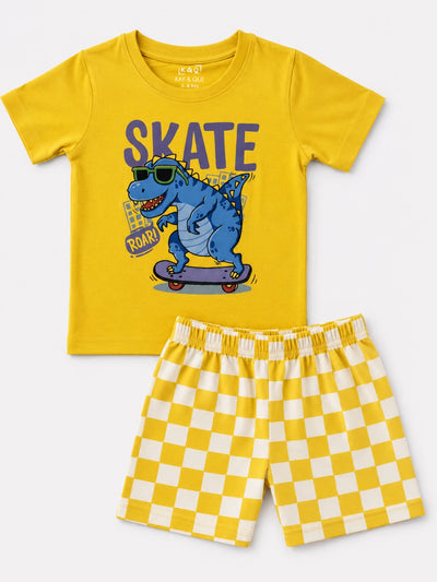 Yellow Stripe Dino Shorts Set (Unisex)