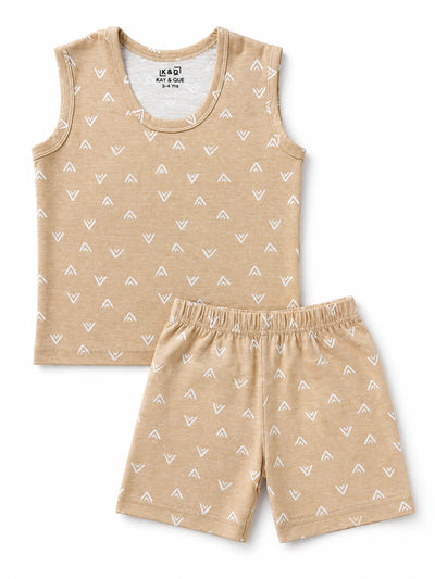 Cream Abstract Sleeveless with Shorts (Unisex)