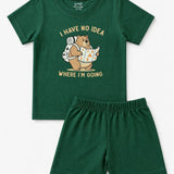 Green Explore Bear Shorts Set (Unisex)